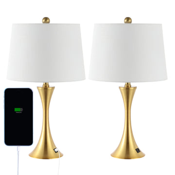 Bennett 22.75" Modern Glam Iron Hourglass LED Table Lamp with USB Charging Port - JONATHAN Y